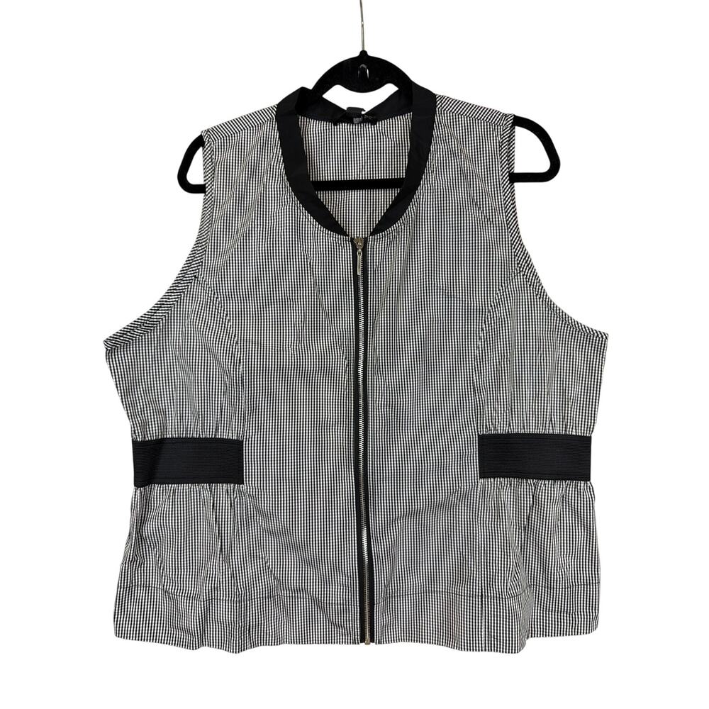 NWT Sun Kim Comfy USA Black And White Gingham Sleeveless Zip Up Top XL